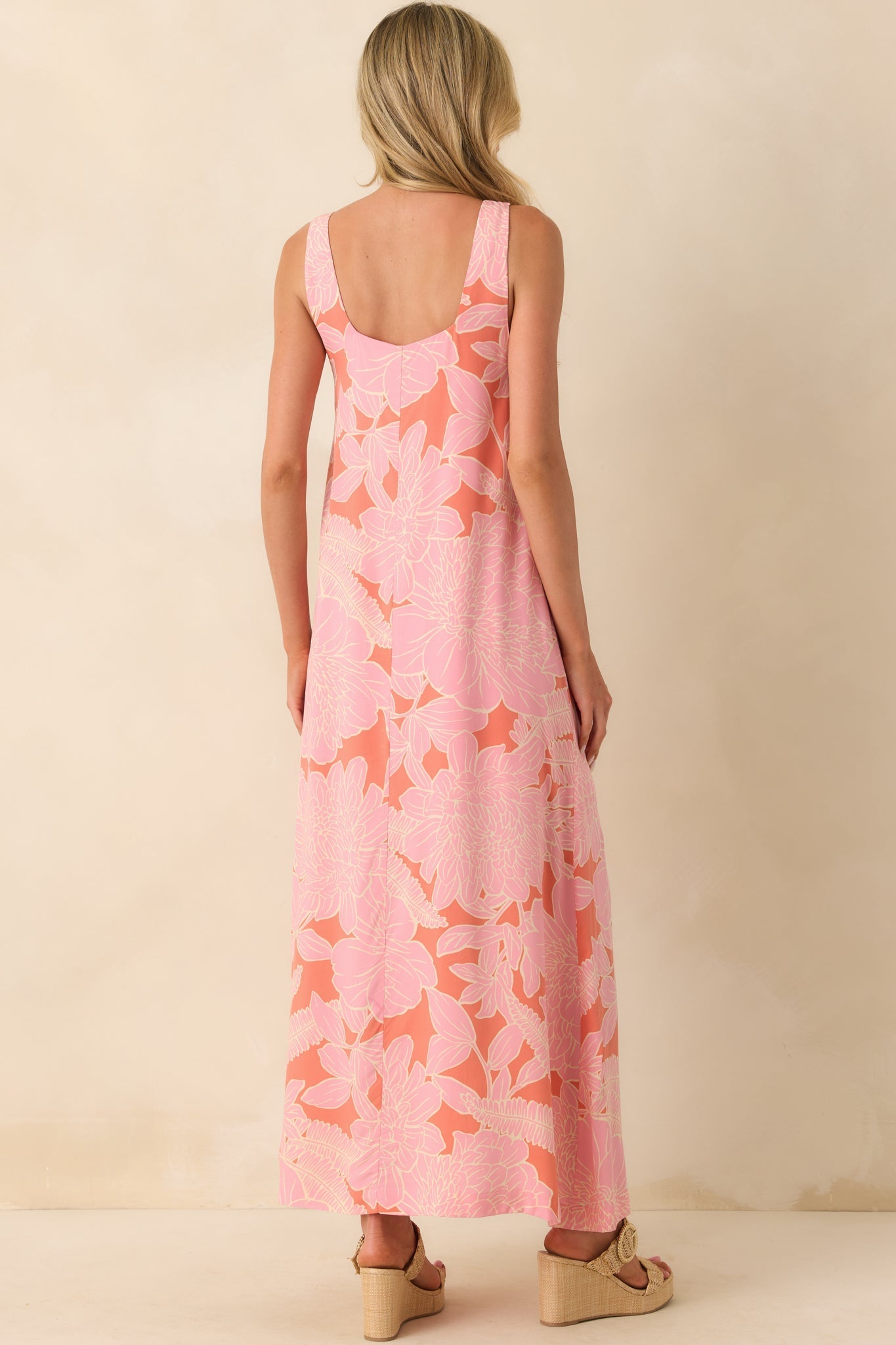 The Perfect Moment Pink Coral Rayon Floral Print Maxi Dress