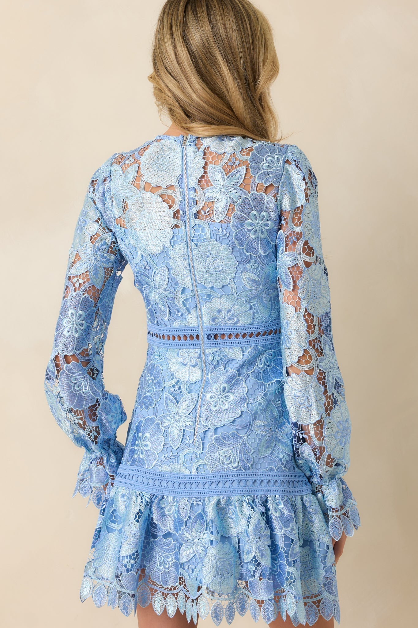 Keep It Authentic Light Blue Floral Embroidered Mini Dress