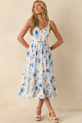 Means Something To Me Blue Floral Print Rayon Maxi Dress