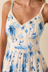 Means Something To Me Blue Floral Print Rayon Maxi Dress