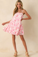 MINKPINK Pink Tropical Print Bria Tiered Mini Dress