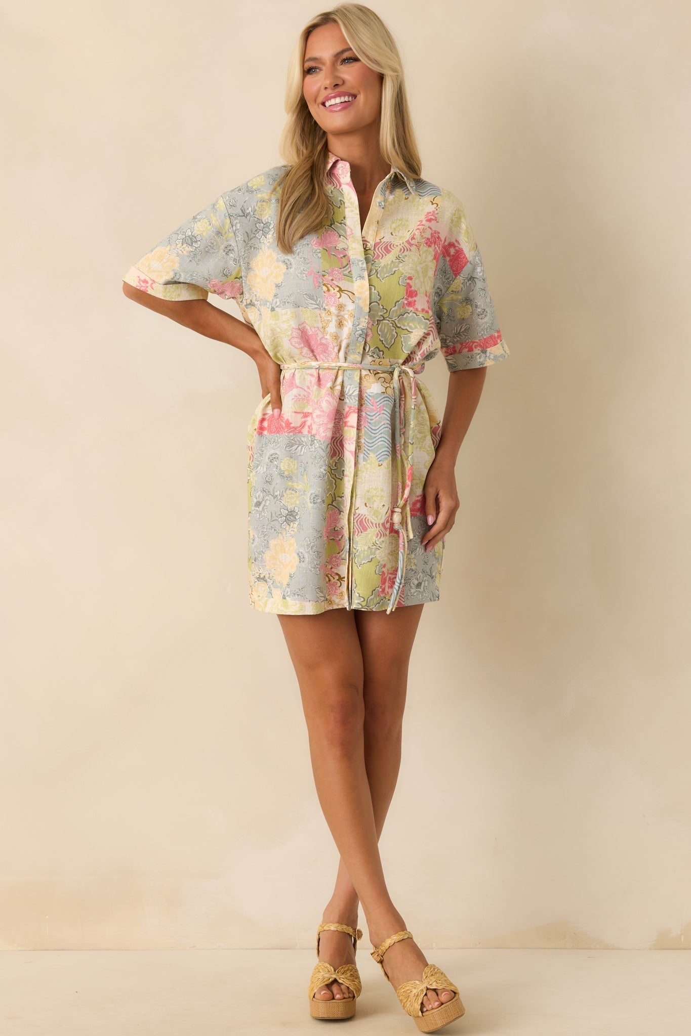 MINKPINK Multi Patchwork Aurora Mini Shirt Dress