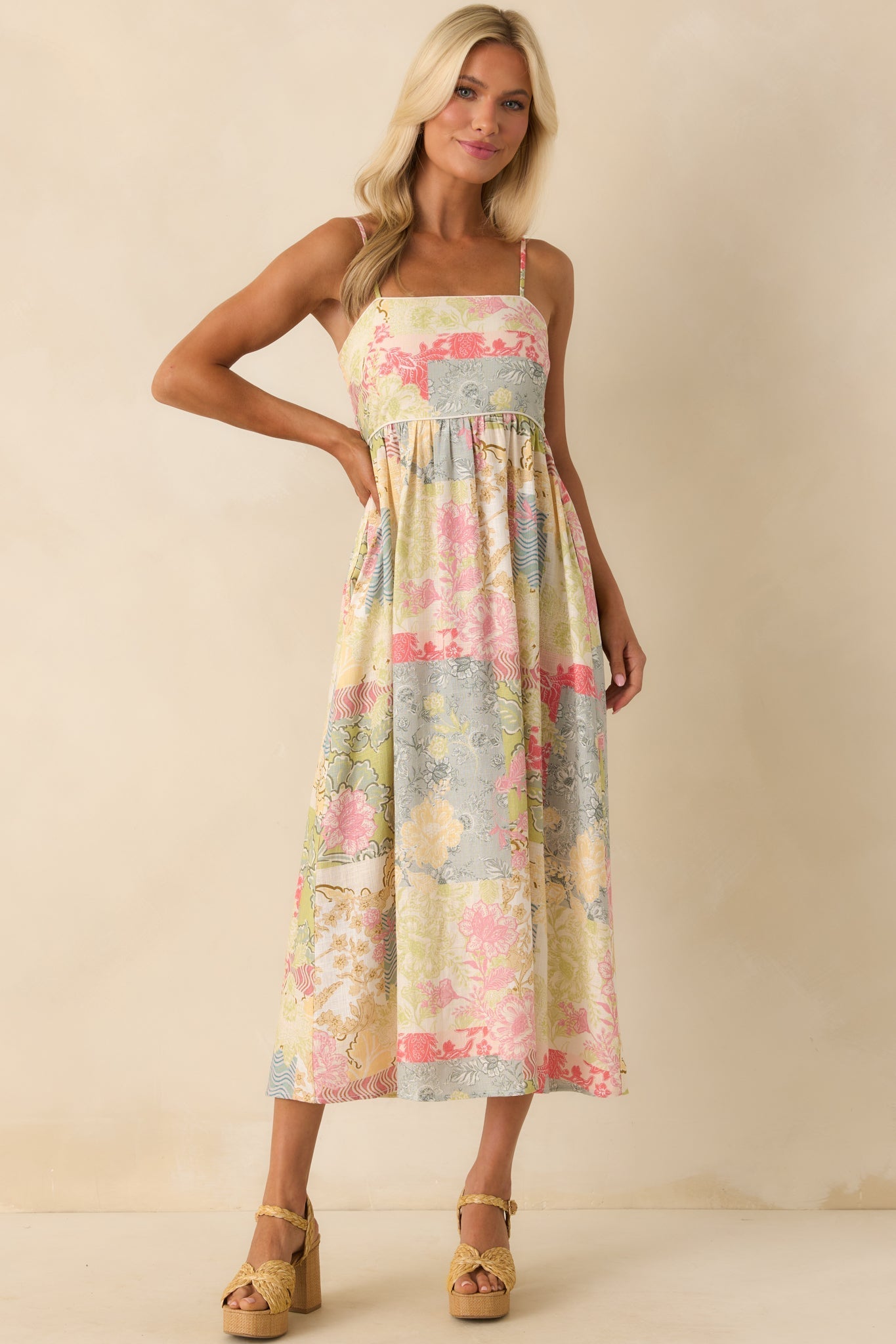 MINKPINK Multi Patchwork Aurora Strappy Midi Dress