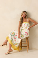 Just For Fun Ivory Watercolor Cocktail Print Linen Blend Maxi Dress