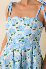 In Her Own World Blue Hydrangea Floral Print Cotton Mini Dress