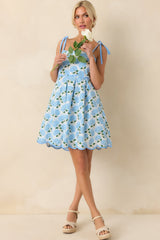 In Her Own World Blue Hydrangea Floral Print Cotton Mini Dress