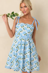 In Her Own World Blue Hydrangea Floral Print Cotton Mini Dress