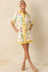 Make It My Own Ivory Watercolor Cocktail Print Linen Blend Mini Dress