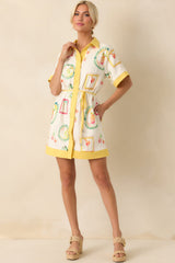 Make It My Own Ivory Watercolor Cocktail Print Linen Blend Mini Dress