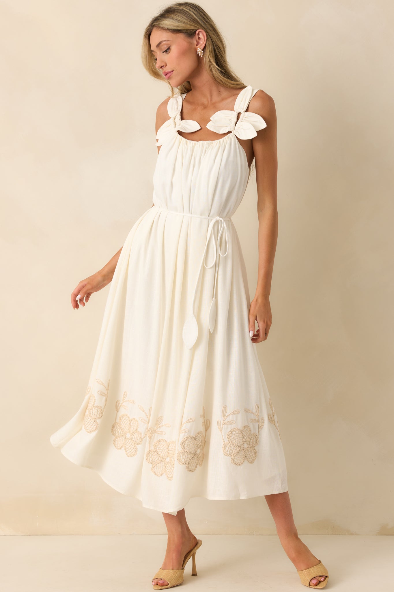 Living In The Moment Ivory Linen Blend Embroidered Maxi Dress