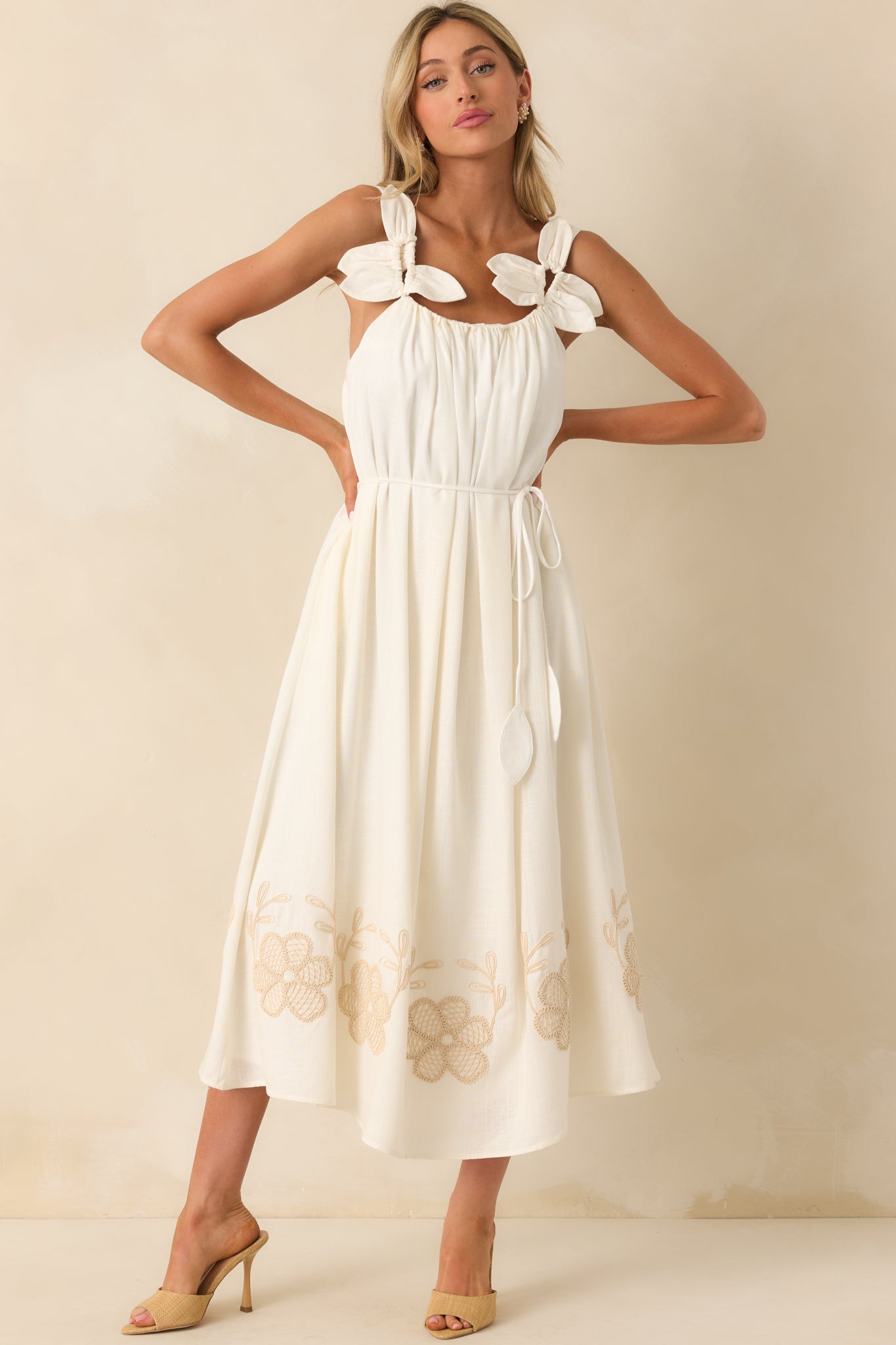 Living In The Moment Ivory Linen Blend Embroidered Maxi Dress