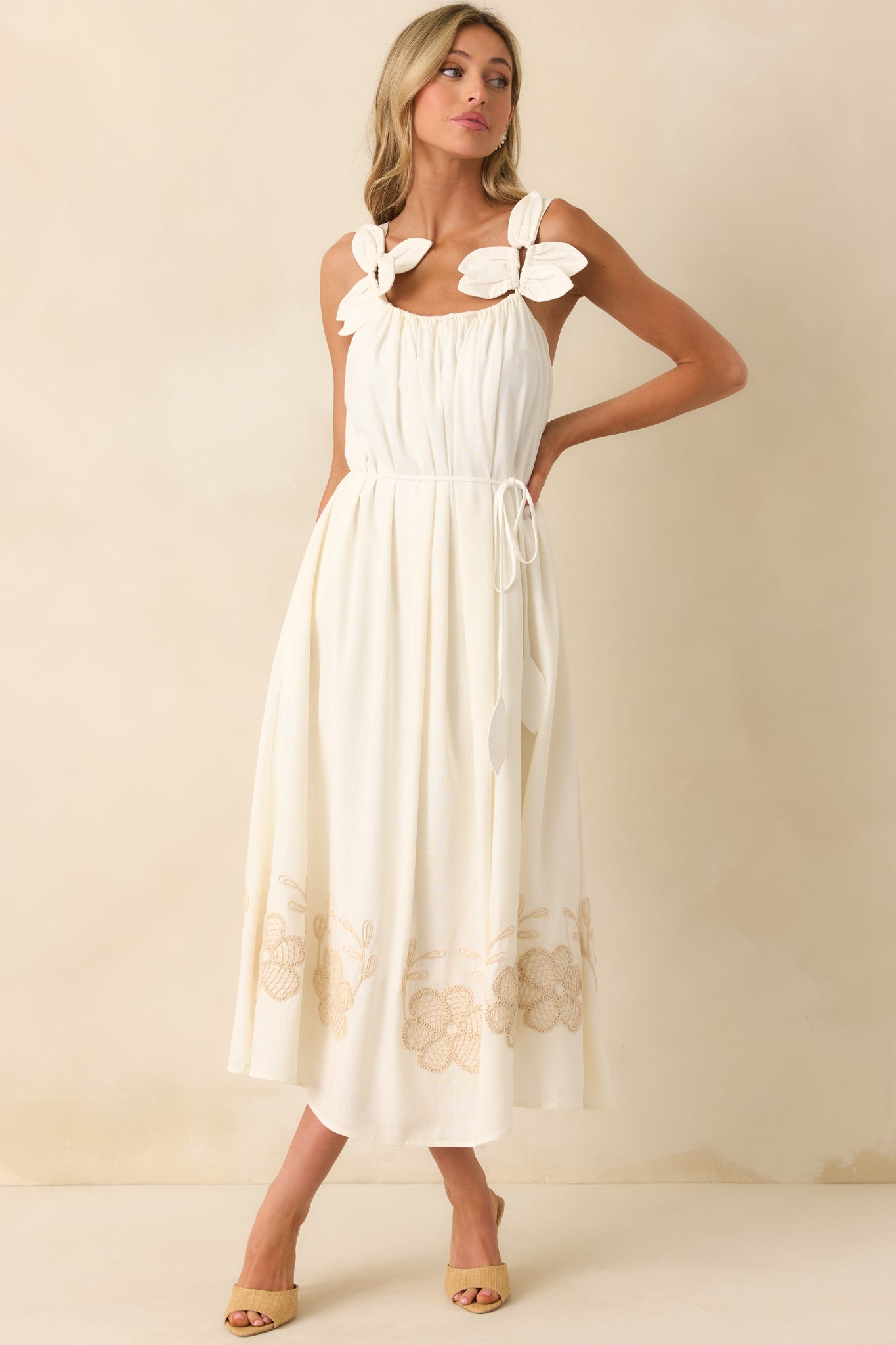 Living In The Moment Ivory Linen Blend Embroidered Maxi Dress