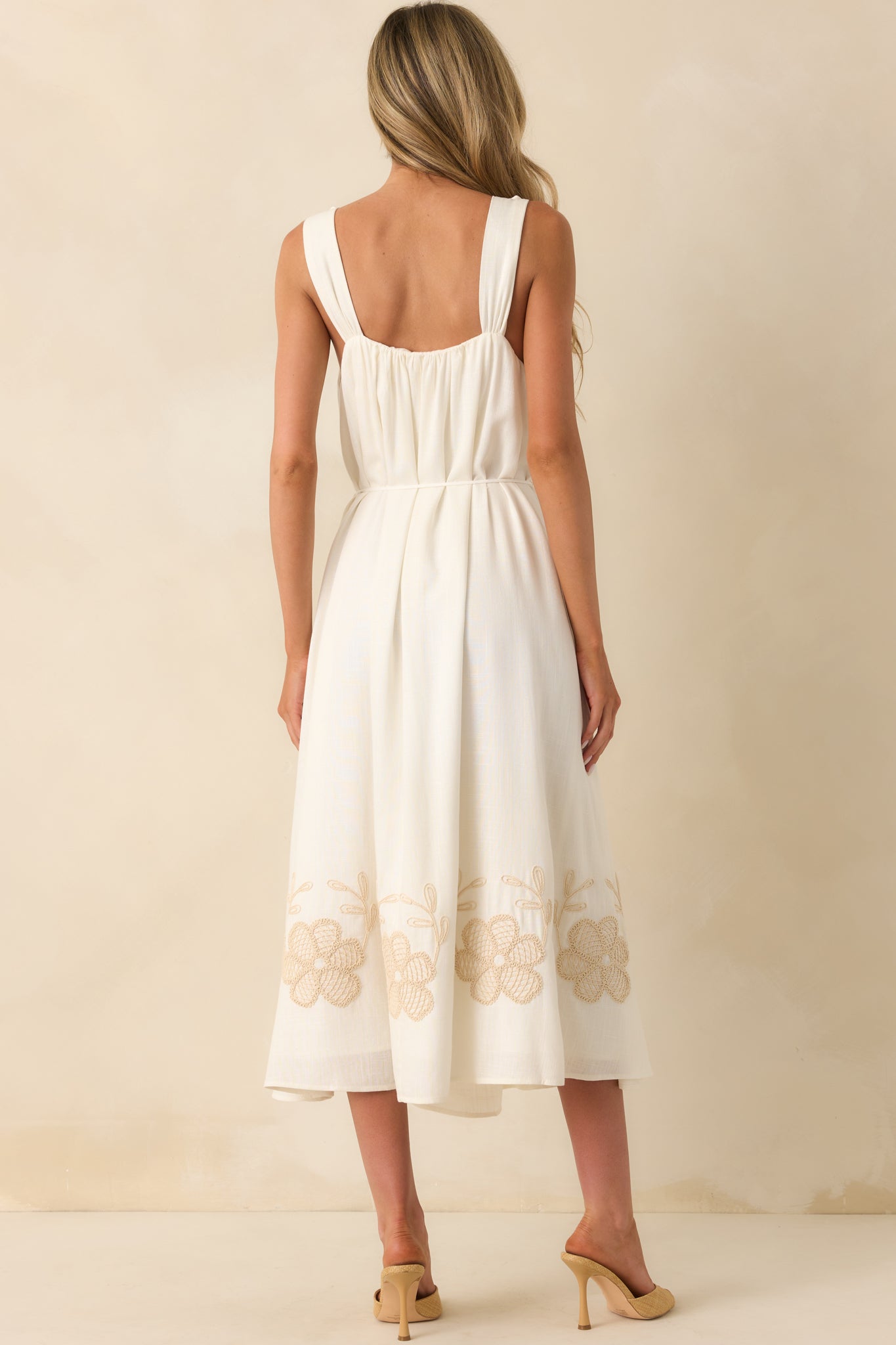 Living In The Moment Ivory Linen Blend Embroidered Maxi Dress