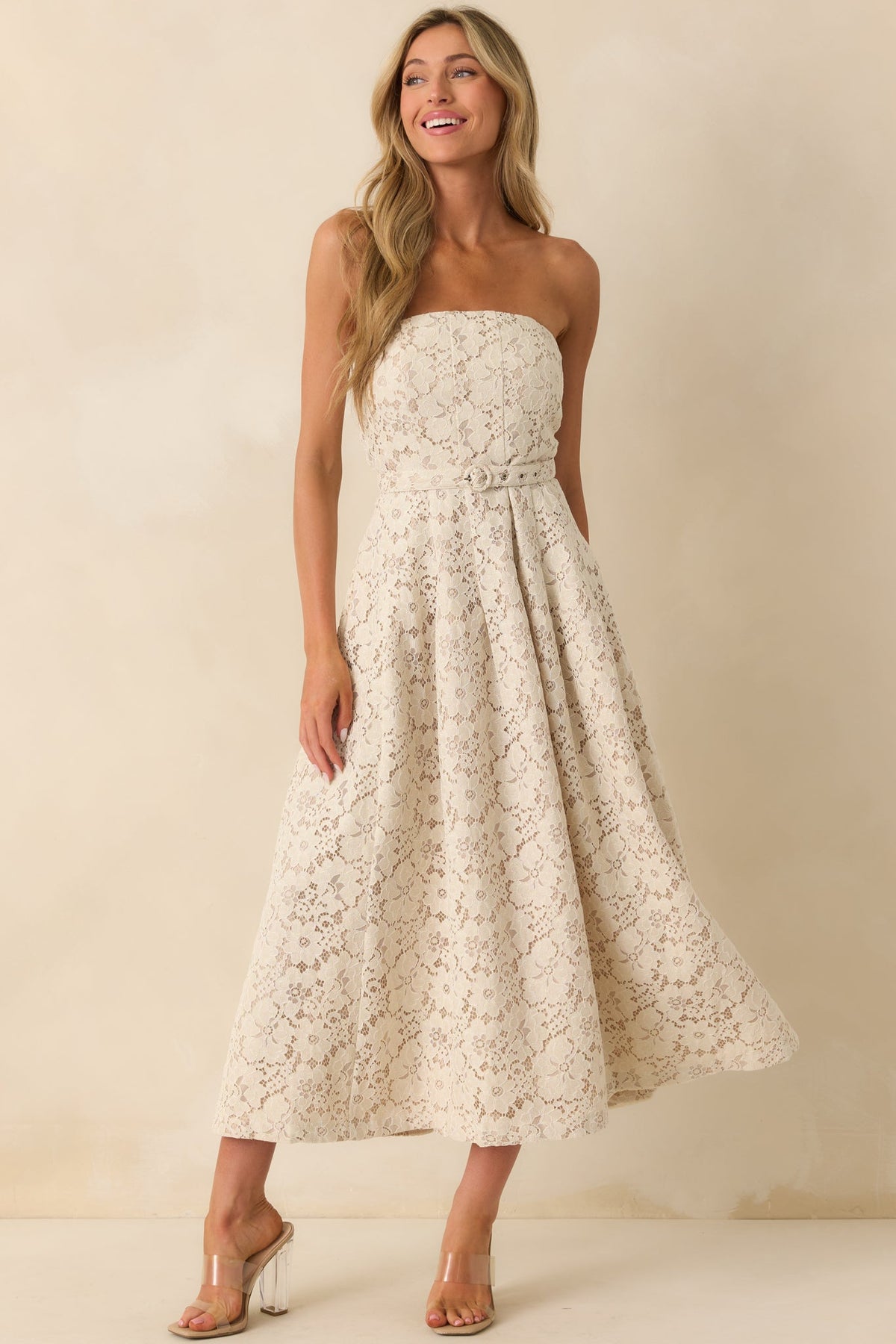 Still The One For You Ivory Cotton Lace Strapless Midi Dress