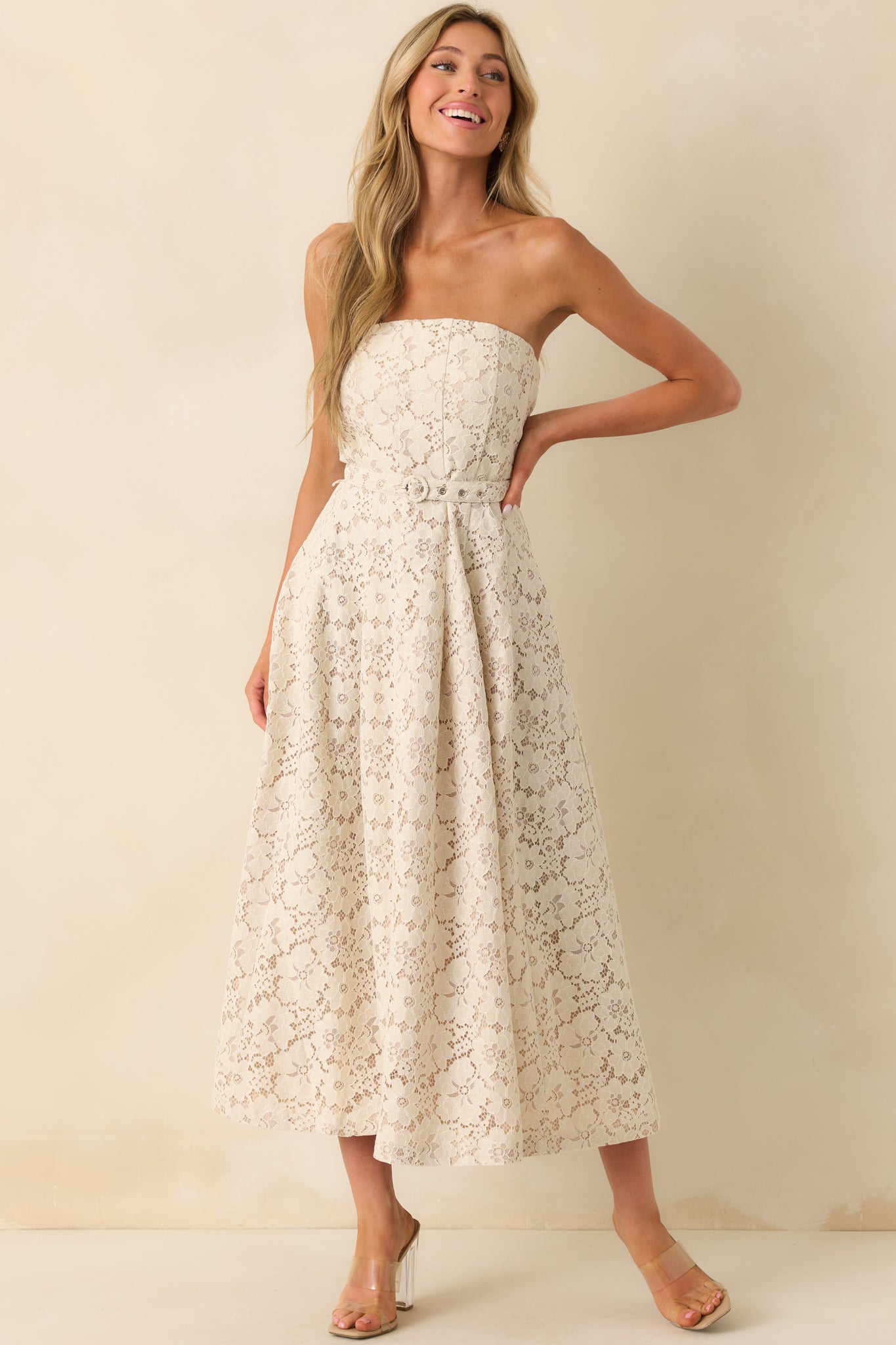 Still The One For You Ivory Cotton Lace Strapless Midi Dress