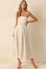 Still The One For You Ivory Cotton Lace Strapless Midi Dress