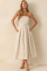 Still The One For You Ivory Cotton Lace Strapless Midi Dress