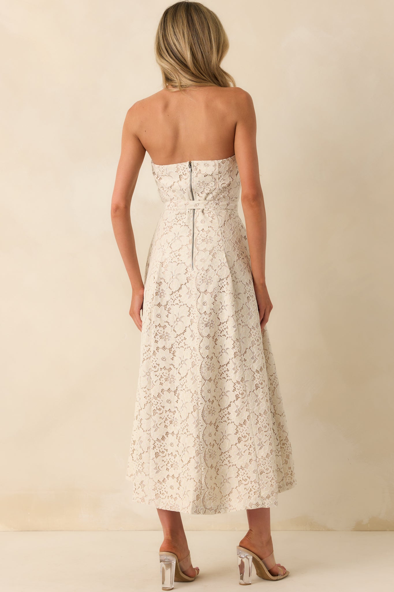 Still The One For You Ivory Cotton Lace Strapless Midi Dress