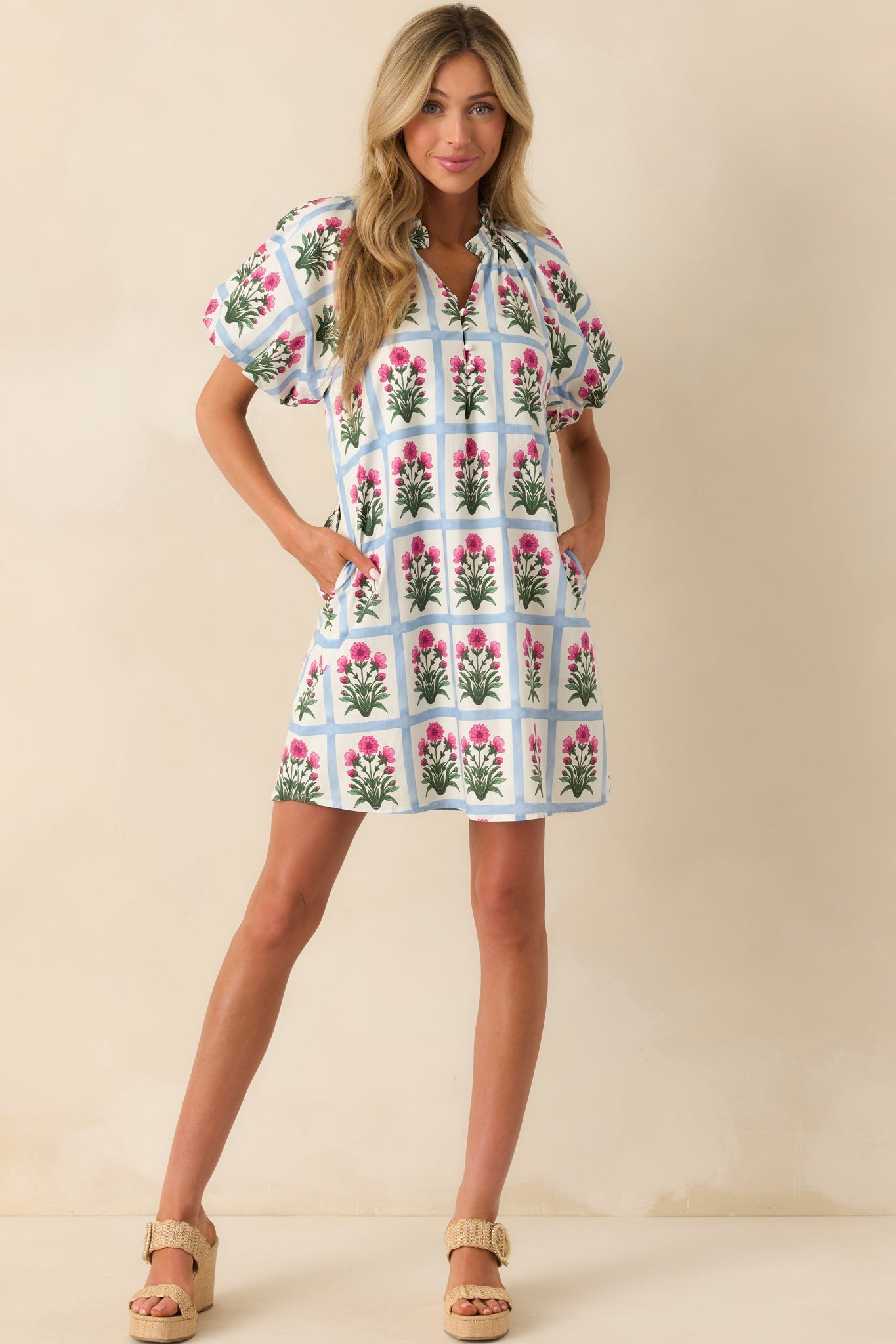 Staying Hopeful Dark Fuchsia Geometric Floral Print Cotton Mini Dress