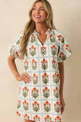 Staying Hopeful Orange Geometric Floral Print Cotton Mini Dress