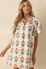 Staying Hopeful Orange Geometric Floral Print Cotton Mini Dress