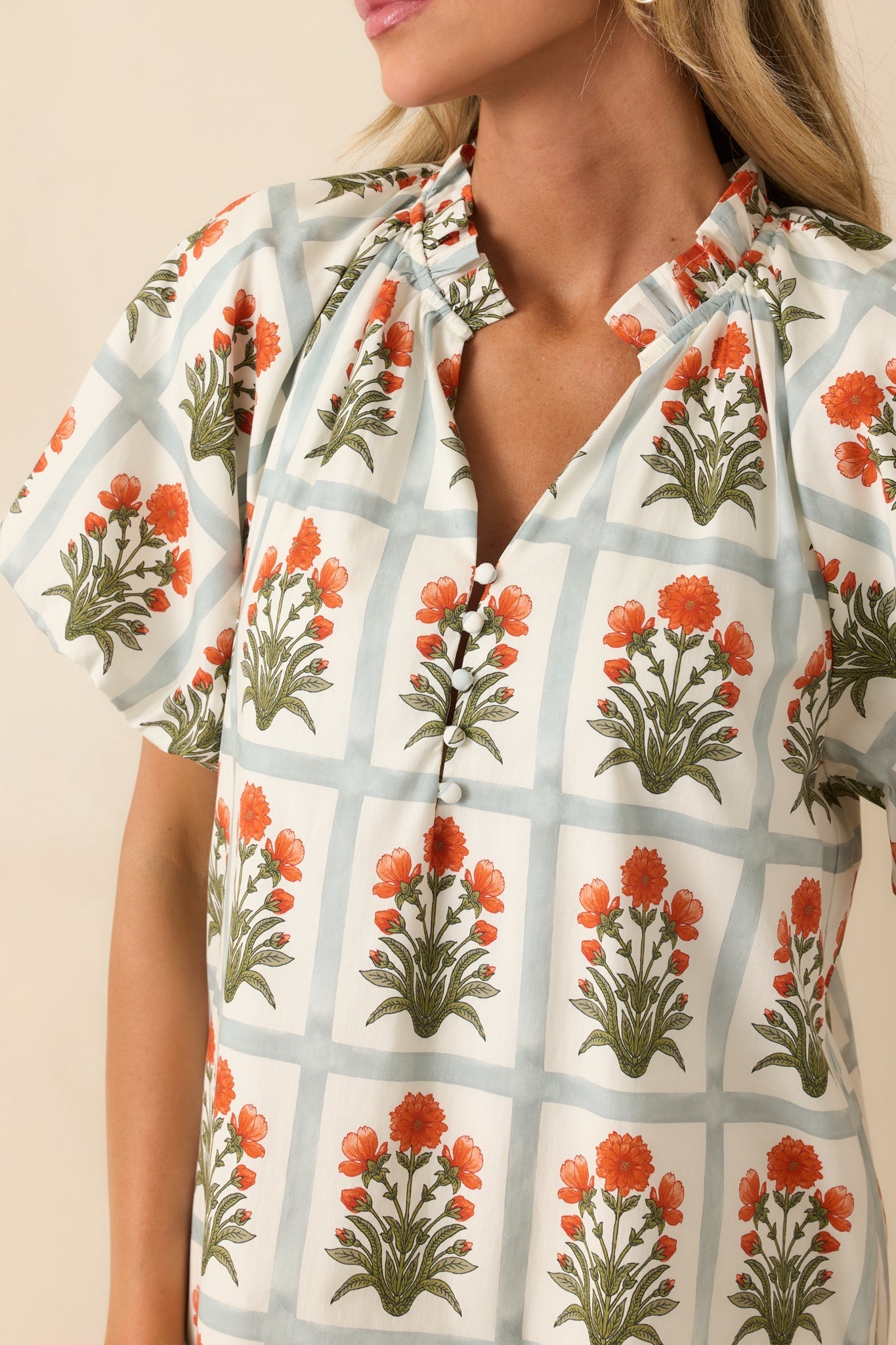 Staying Hopeful Orange Geometric Floral Print Cotton Mini Dress