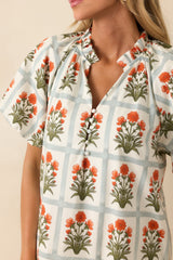 Staying Hopeful Orange Geometric Floral Print Cotton Mini Dress