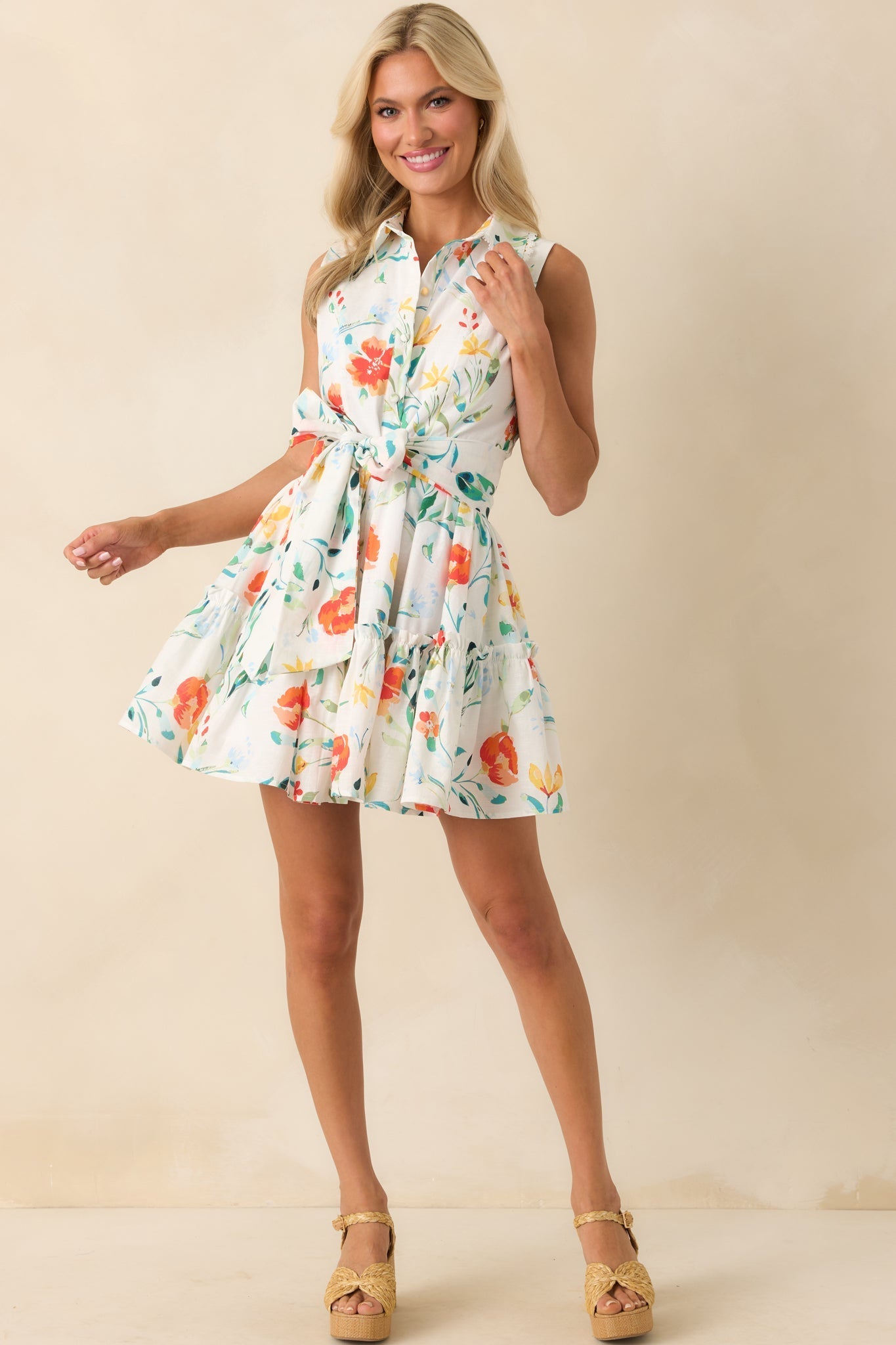 Prosperina Poppie Multi Floral Print Cotton Mini Dress