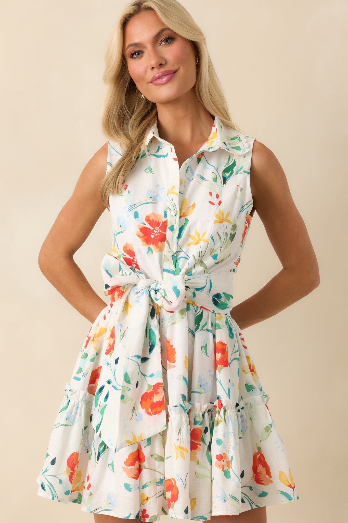 Prosperina Poppie Multi Floral Print Cotton Mini Dress