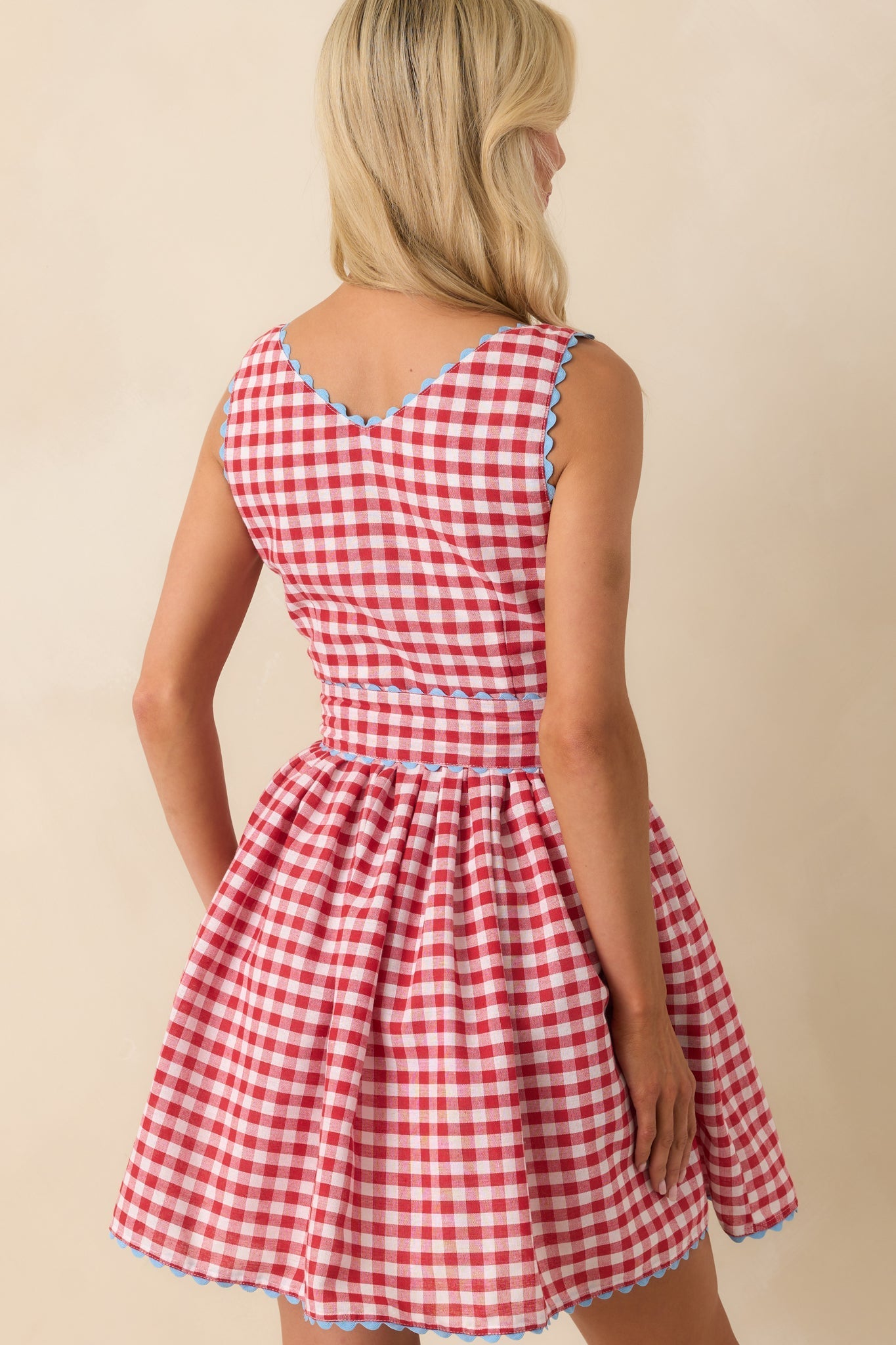 Prosperina Lottie Red Gingham Print Cotton Dirndl Mini Dress