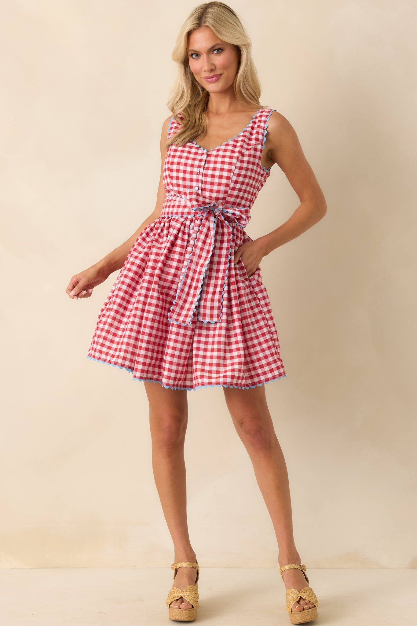 Prosperina Lottie Red Gingham Print Cotton Dirndl Mini Dress