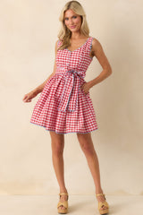 Prosperina Lottie Red Gingham Print Cotton Dirndl Mini Dress
