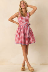 Prosperina Lottie Red Gingham Print Cotton Dirndl Mini Dress