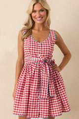 Prosperina Lottie Red Gingham Print Cotton Dirndl Mini Dress