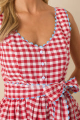 Prosperina Lottie Red Gingham Print Cotton Dirndl Mini Dress