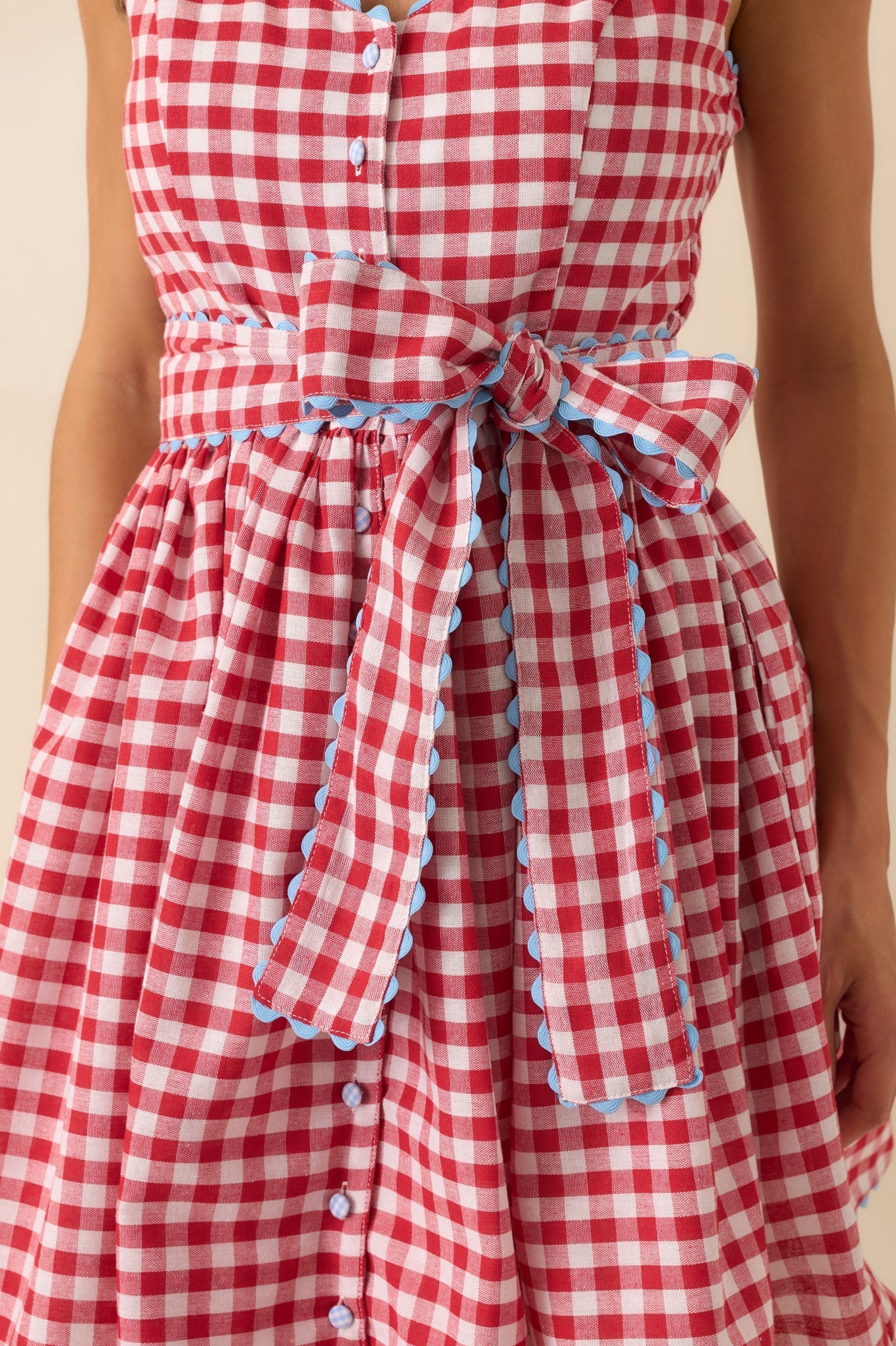 Prosperina Lottie Red Gingham Print Cotton Dirndl Mini Dress