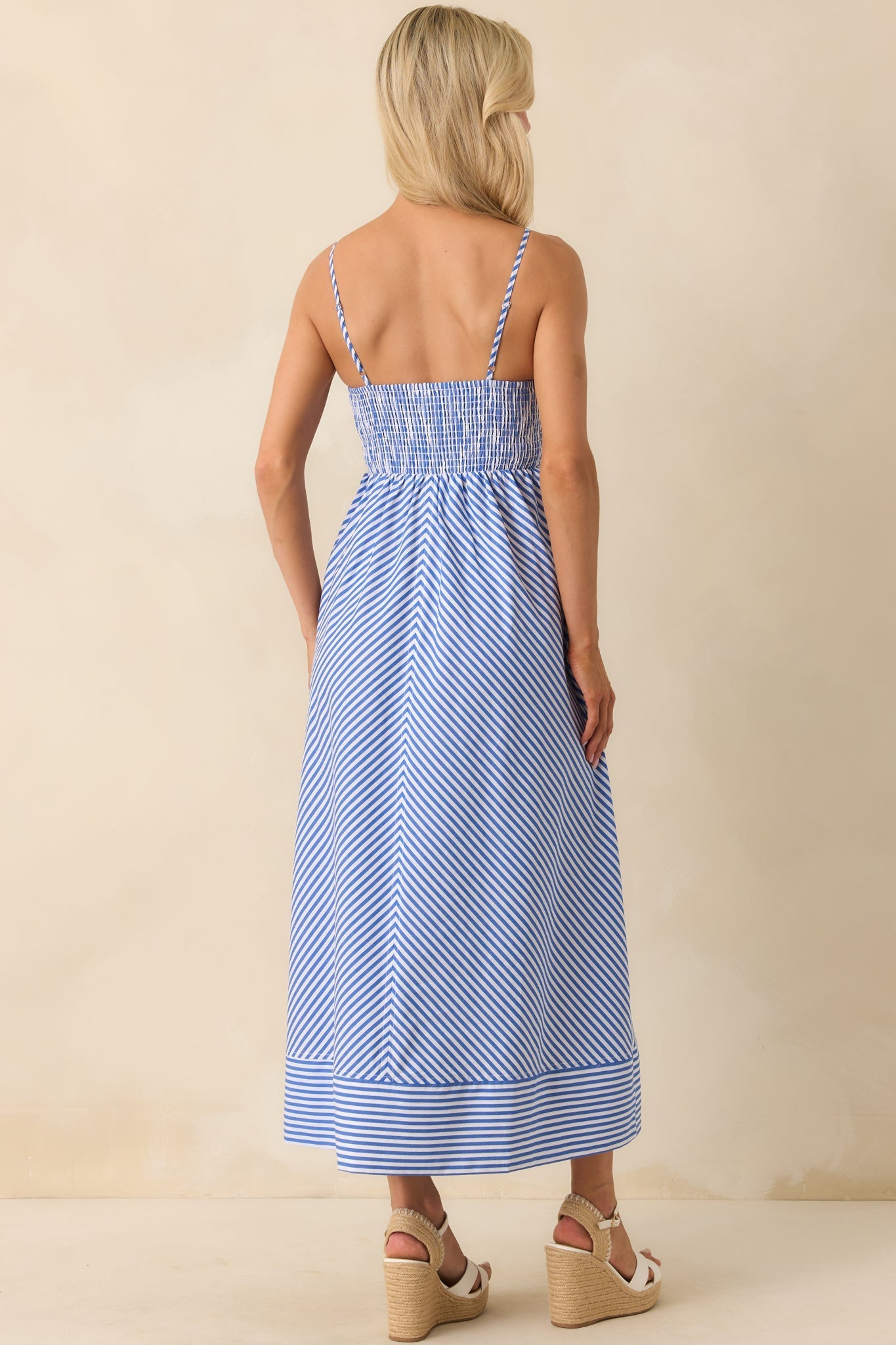 Staple The Label Blue Stripe Cotton Mathilde Shirred Maxi Sundress