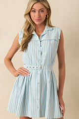 Prosperina Maggie Blue Aqua Stripe Cotton Mini Dress