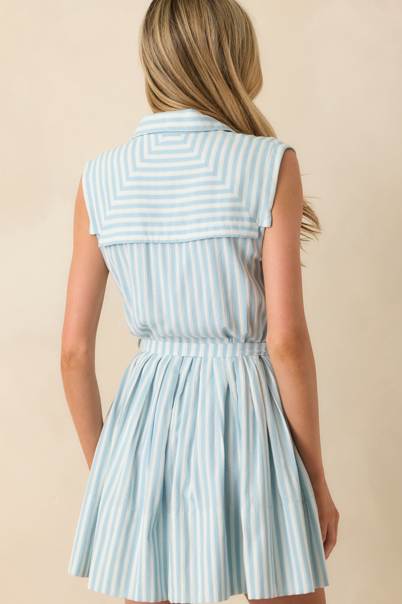 Prosperina Maggie Blue Aqua Stripe Cotton Mini Dress