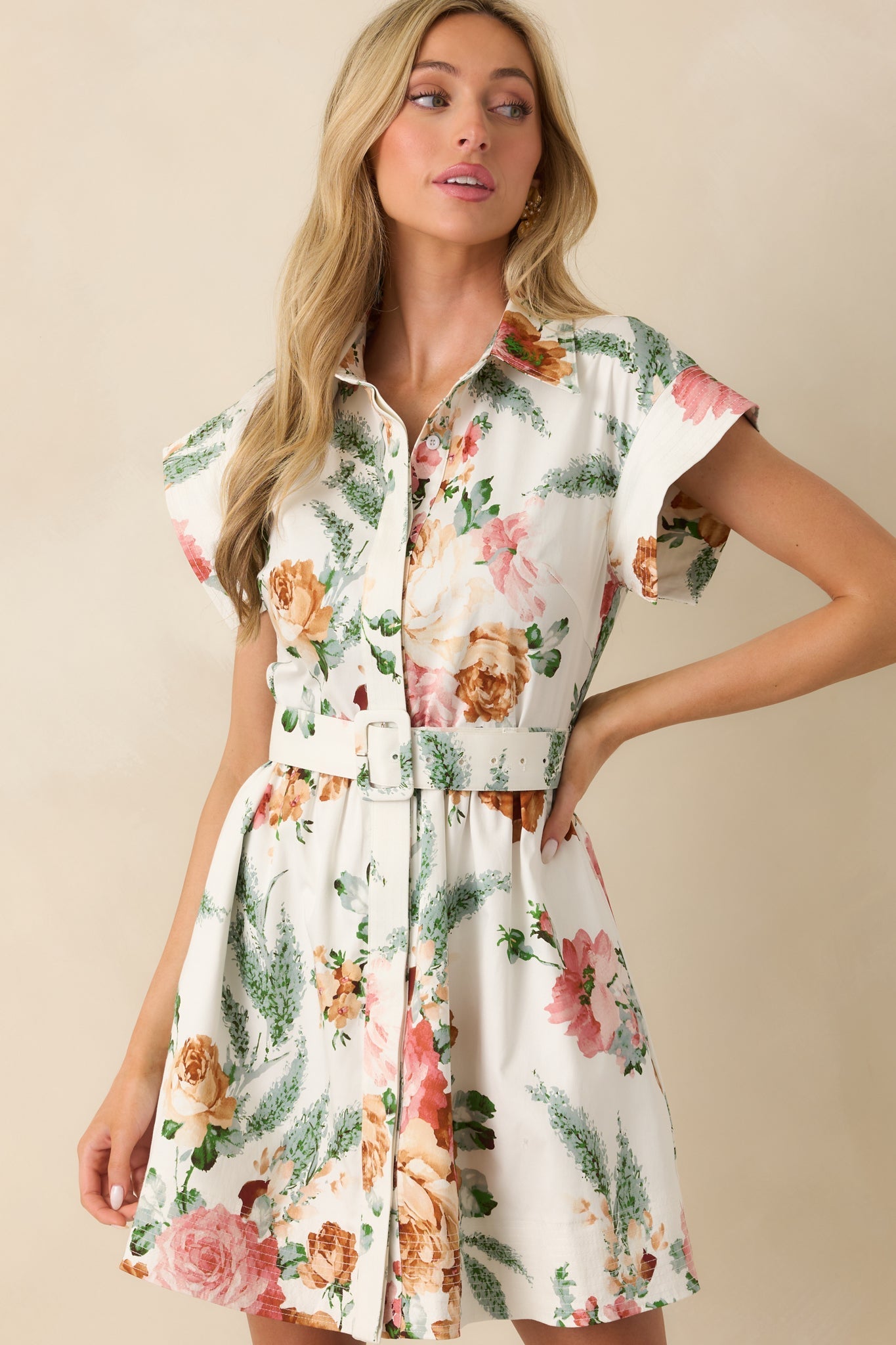 Never Been Better White Multi Floral Print Cotton Mini Shirt Dress