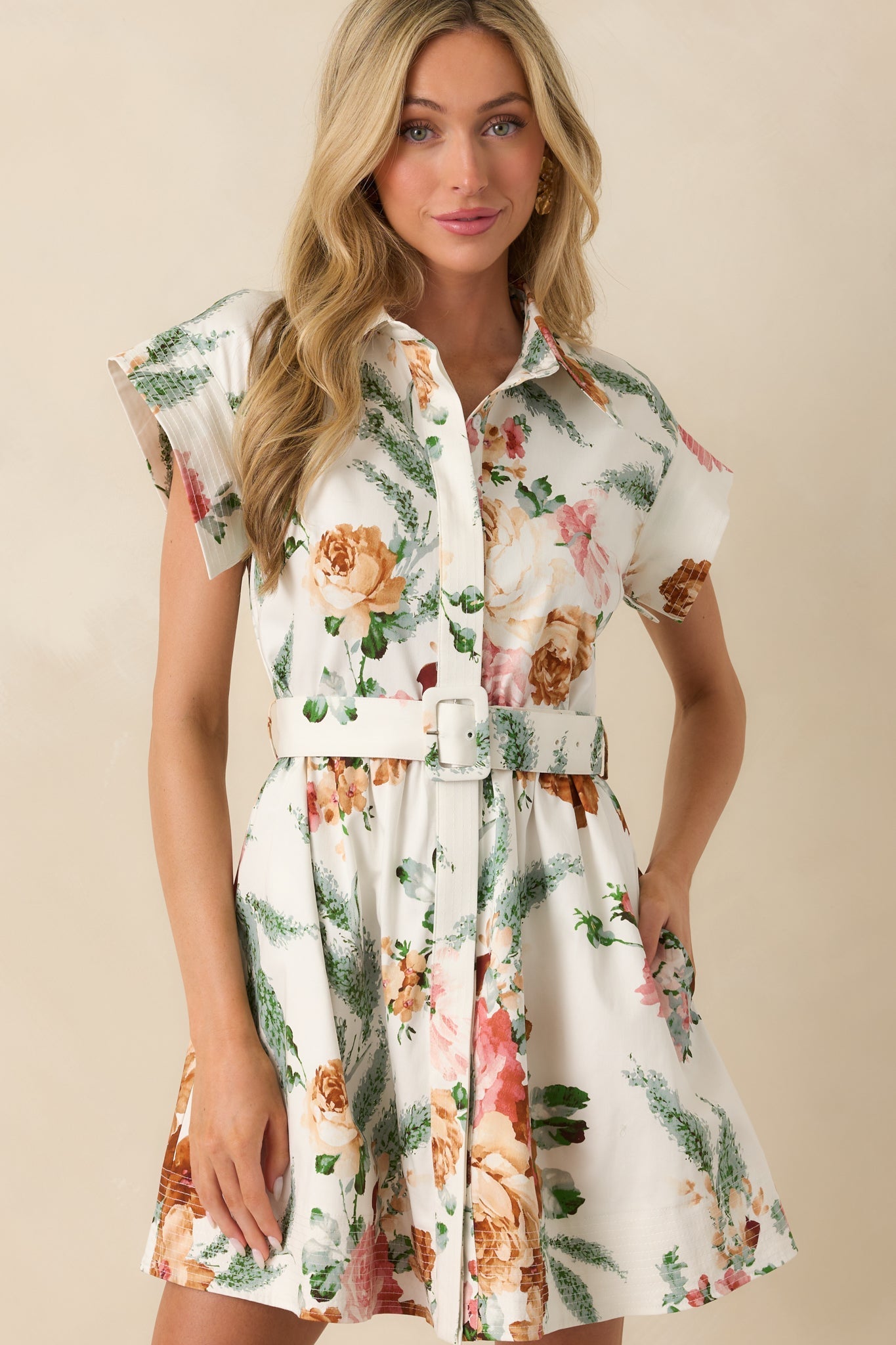 Never Been Better White Multi Floral Print Cotton Mini Shirt Dress
