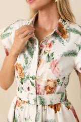 Never Been Better White Multi Floral Print Cotton Mini Shirt Dress