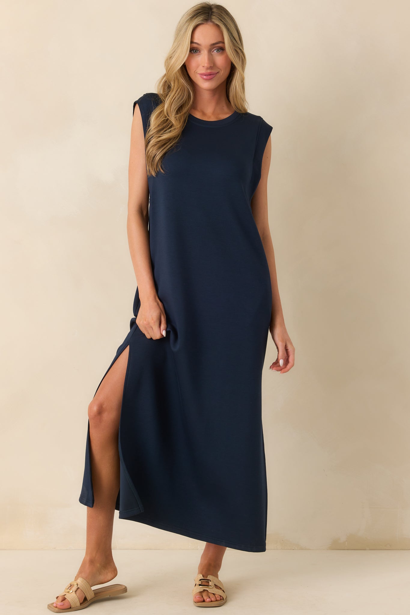 Between Now And Then Navy Cotton Sleeveless Maxi Dress