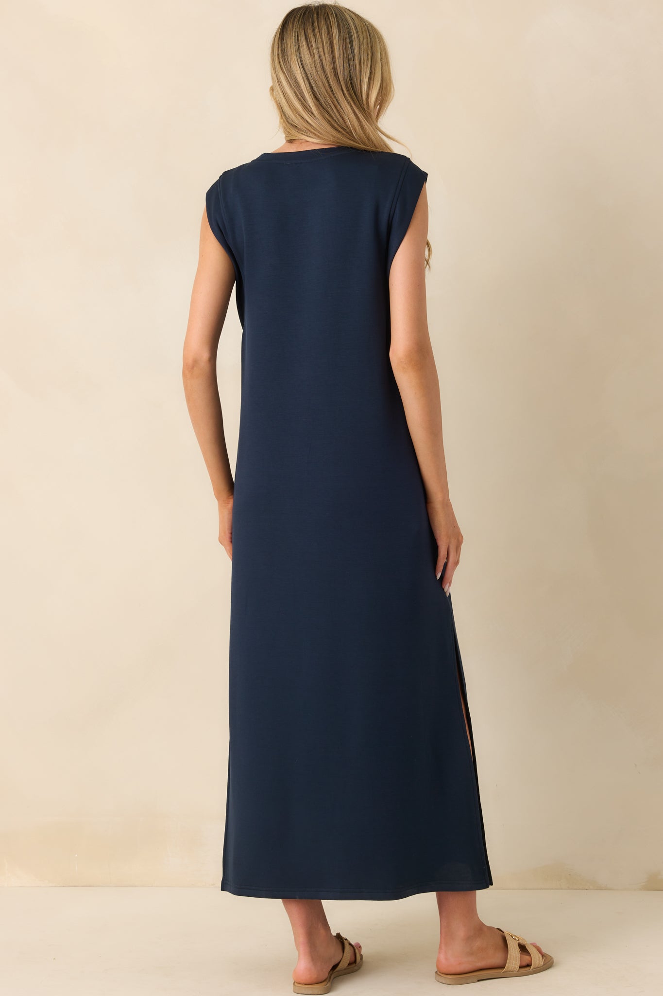Between Now And Then Navy Cotton Sleeveless Maxi Dress
