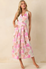 Soft Spot For You Pink Abstract Floral Print Maxi Dress