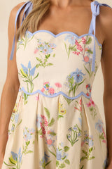 In This Lifetime Ivory Floral Print Cotton Scallop Hem Midi Dress