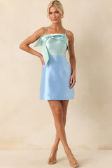 She Is The Moment Light Blue Satin Bow Front Mini Dress