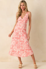 MINKPINK Pink Floral Print Linen Blend Petal Bias Midi Dress