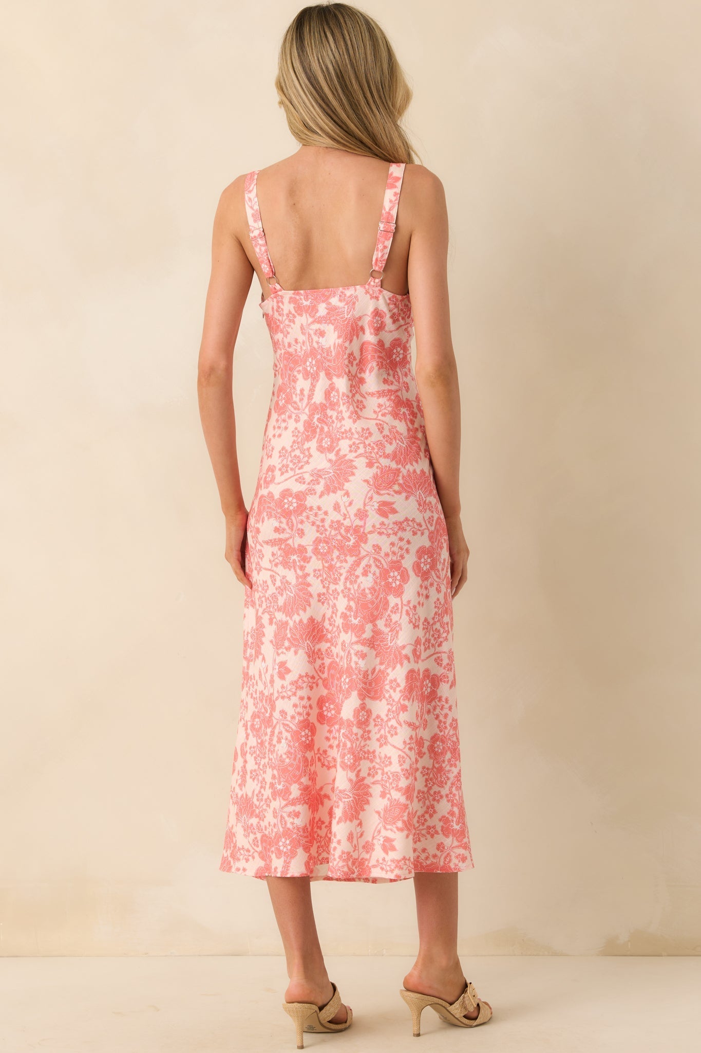 MINKPINK Pink Floral Print Linen Blend Petal Bias Midi Dress