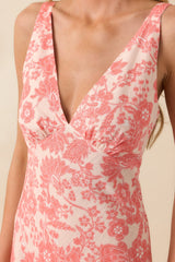 MINKPINK Pink Floral Print Linen Blend Petal Bias Midi Dress